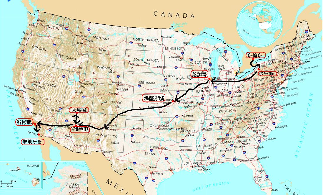 本次行程的完整地图, 经过美国10州, 6大城, 行程共13天12夜图片